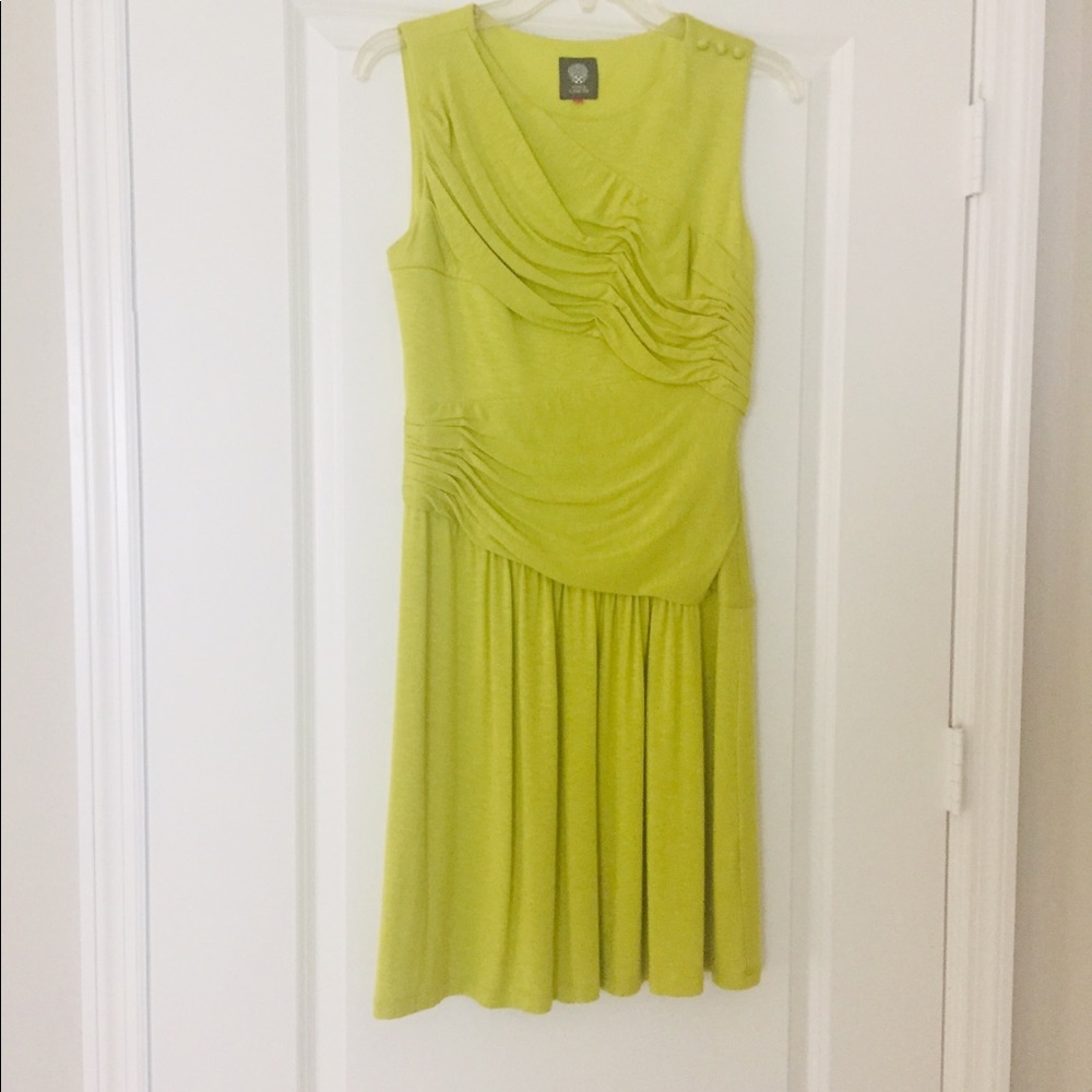 VINCE CAMUTO RUCHED CHARTREUSE COLOR DRESS